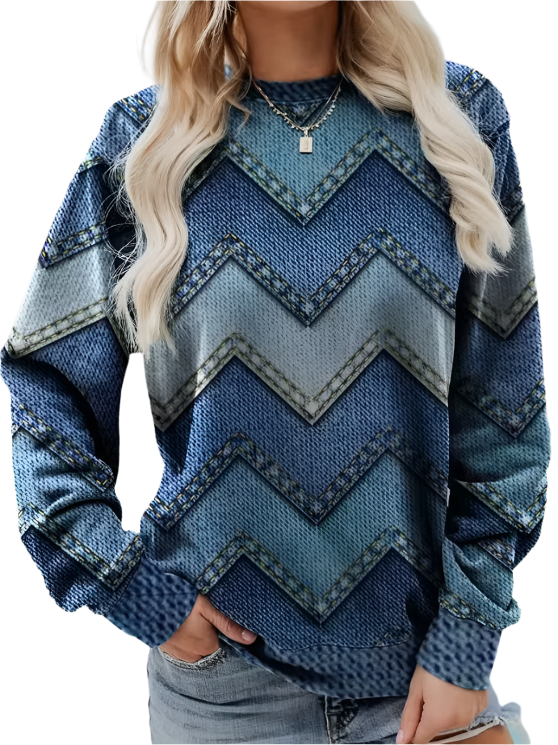 Paulien – Zigzag Denim Dames Wintertrui