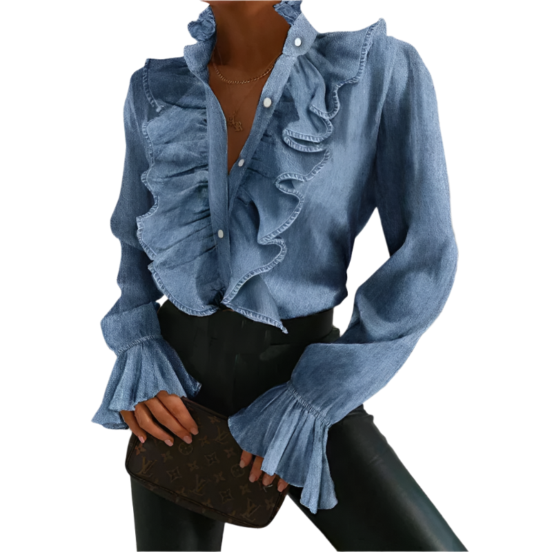 Isabella – Elegante Damesblouse met Ruches en Lange Mouwen