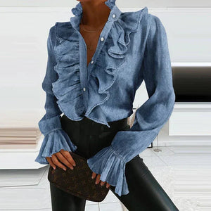 Isabella – Elegante Damesblouse met Ruches en Lange Mouwen