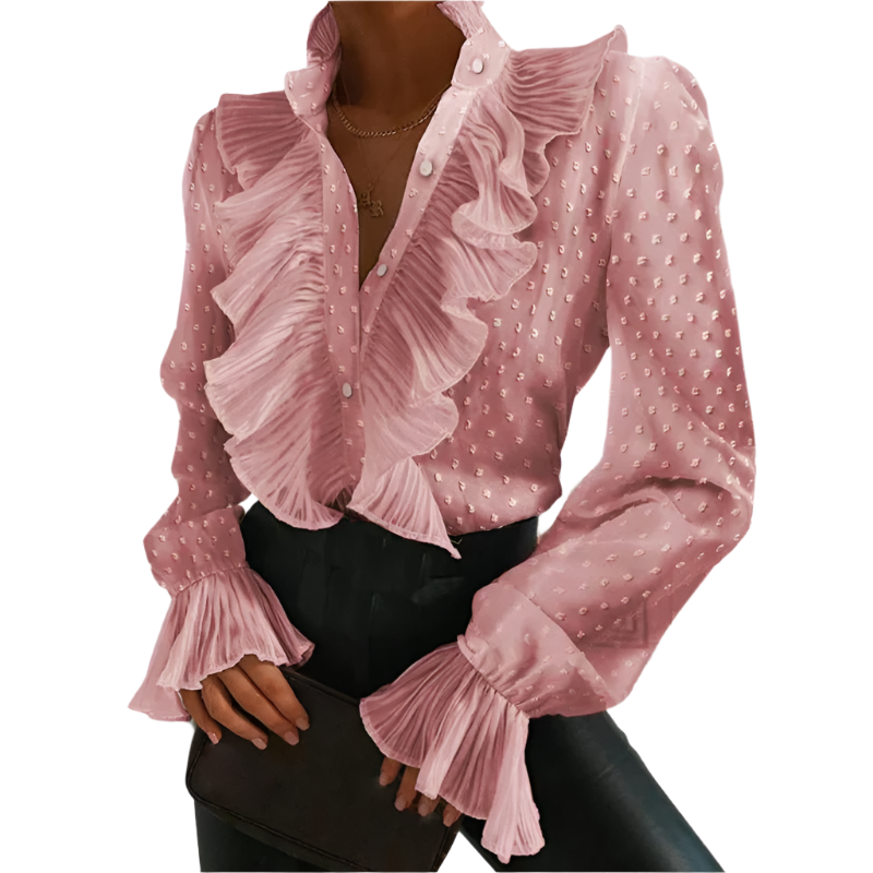 Isabella – Elegante Damesblouse met Ruches en Lange Mouwen