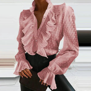 Isabella – Elegante Damesblouse met Ruches en Lange Mouwen