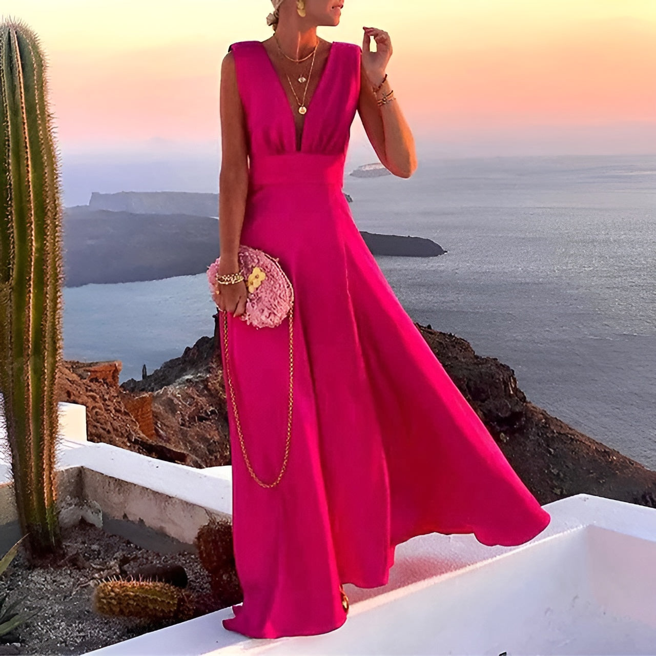 Luciana – Mouwloze Maxi Jurk met Diepe V-hals voor Dames