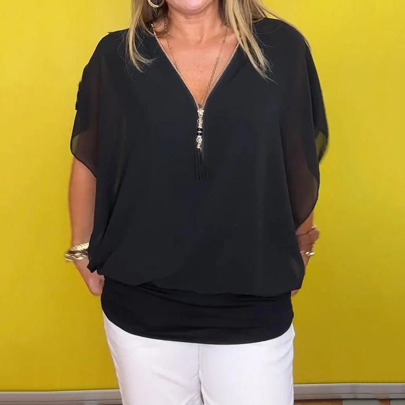 ElenaSantini Casual Top met Chiffon Ritssluiting