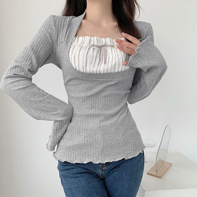 Elena – Slim Fit Dames Top met Kantaccent