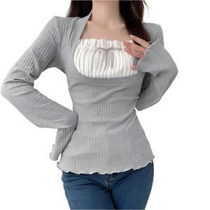 Elena – Slim Fit Dames Top met Kantaccent