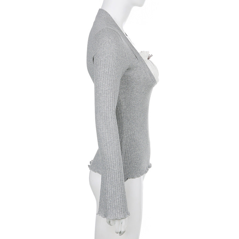 Elena – Slim Fit Dames Top met Kantaccent