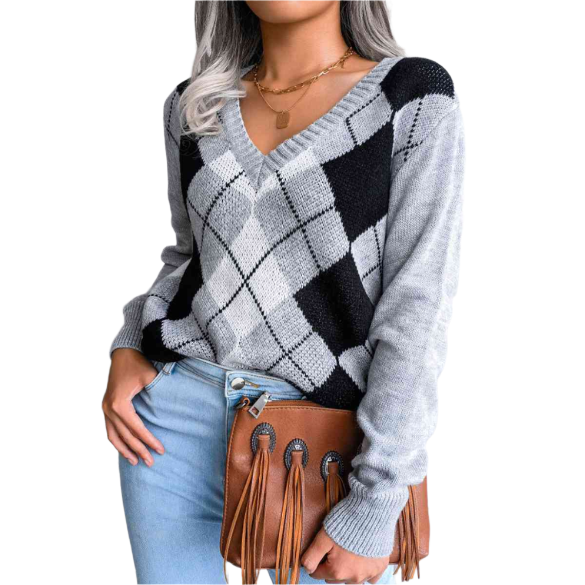 Sofia – Preppy Dames Argyle Gebreide Trui