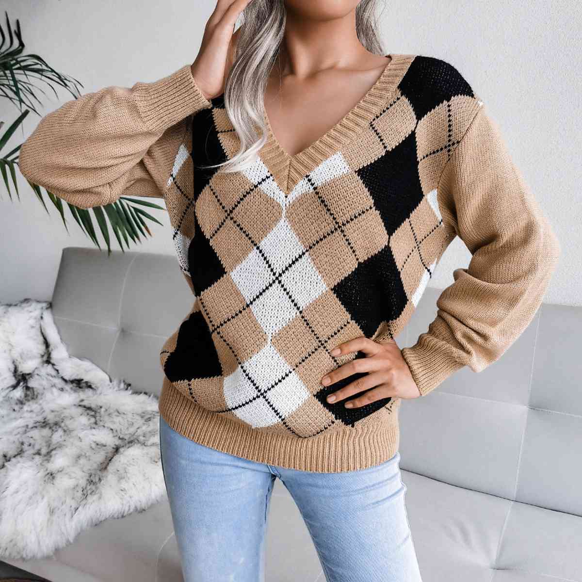 Sofia – Preppy Dames Argyle Gebreide Trui