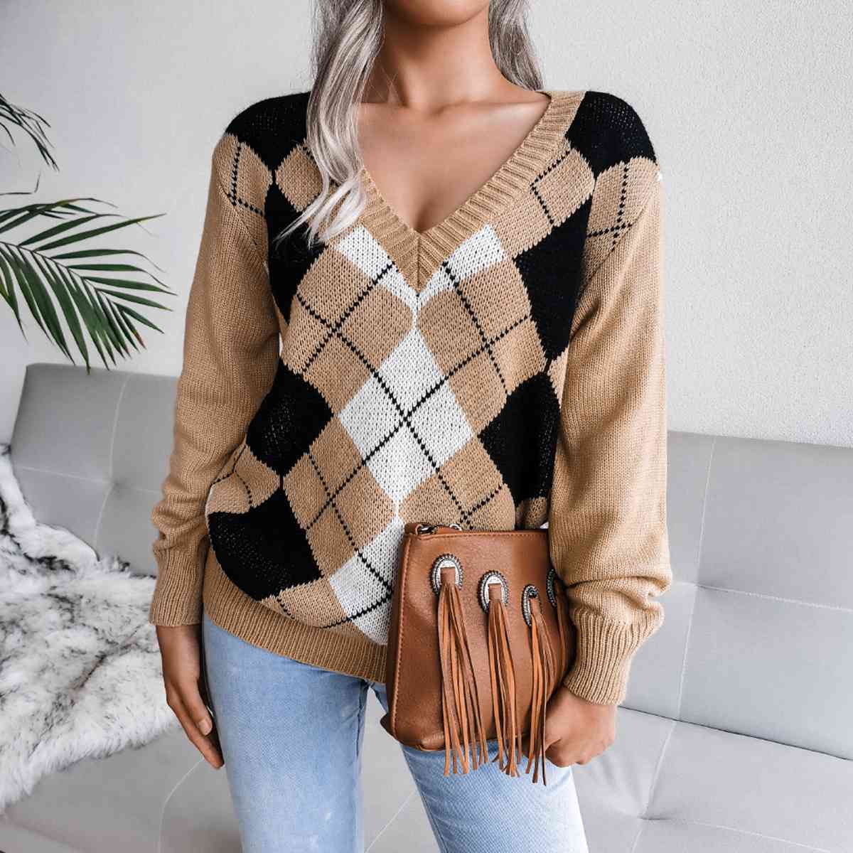 Sofia – Preppy Dames Argyle Gebreide Trui