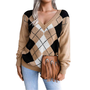 Sofia – Preppy Dames Argyle Gebreide Trui
