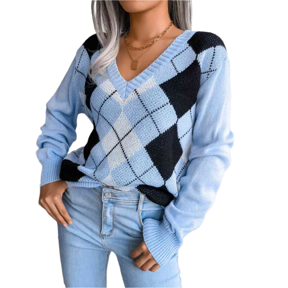 Sofia – Preppy Dames Argyle Gebreide Trui